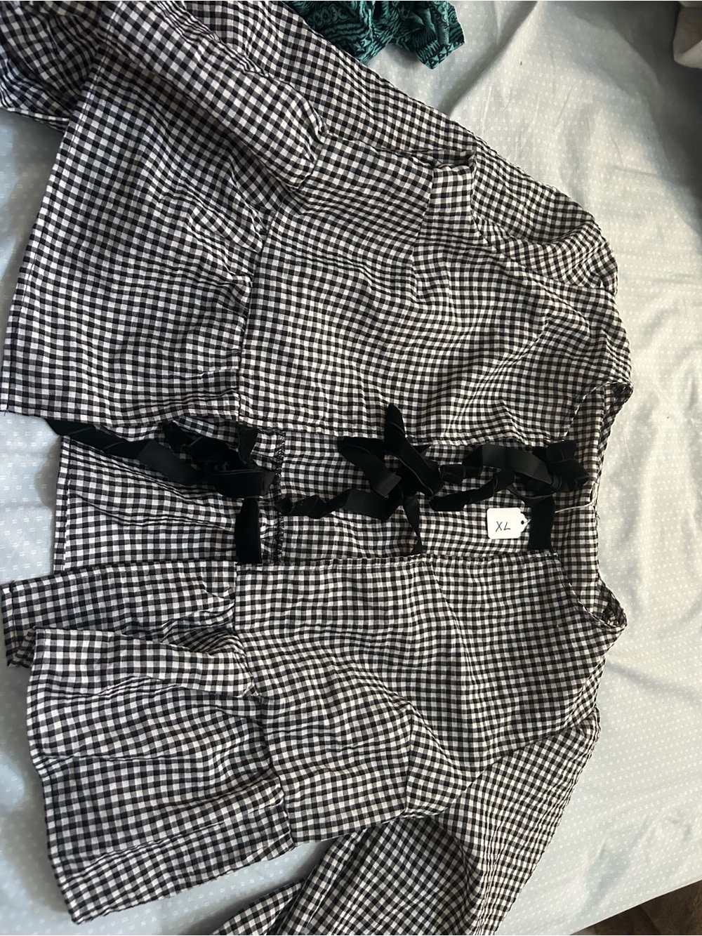 & Other Stories Black and White Gingham Tie-Front Blouse